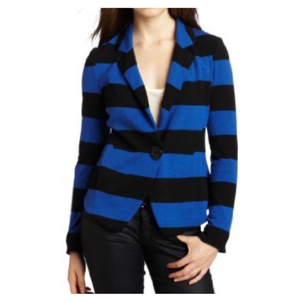 Bailey 44 Women's Black & Blue Striped Knit Blazer Jacket Made in USA Size M‎